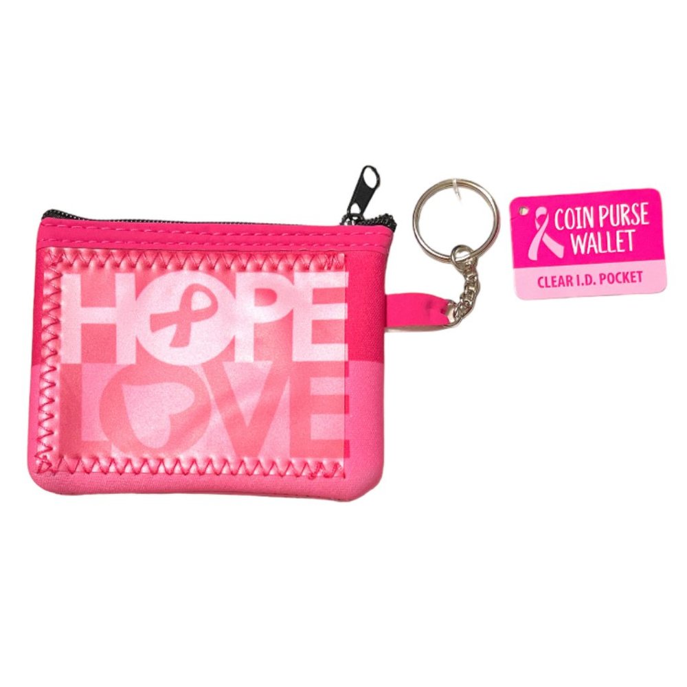 Breast Cancer Awareness Neoprene I.D. Wallet Coin Purse w/ Key Ring